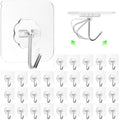 ZESLMG Adhesive Wall Hooks for Hanging, 32 Pack Self Sticky Hooks Heavy Duty 22lb Clear, Removable Shower Hook No Damage for Towel Key Coat Wreath Picture Outdoor Ceiling Bathroom Kitchen, Waterproof - size: 32 Regular Hook