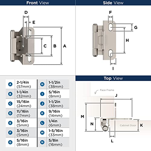 Amerock 1 Pair 1/4" Overlay Satin Nickel Partial Wrap Cabinet Hinge - color: Satin Nickel, size: 1/4 Inch (6 mm) Overlay