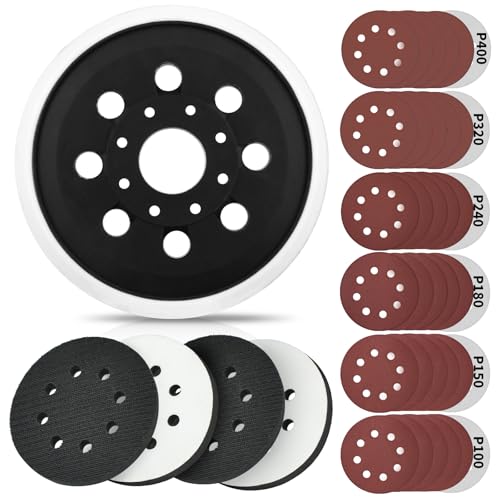 5" Hook & Loop Replacement Sander Pad RS034 & RS035 Compatible with Bosch Random Orbital Sander ROS20 ROS20VS GEX12V with 4 PCS Foam Pad & 36 PCS Sanding Discs 100 150 180 240 320 400 Grits - style: For RS034 & RS035