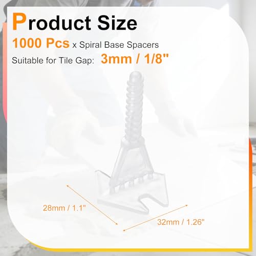 PATIKIL 1/8 Inch Spiral Base Spacers, 1000 Pcs Tile Leveler Spacers Tile Leveling System Kit for Tiles and Stone Installation, White - size: One Size