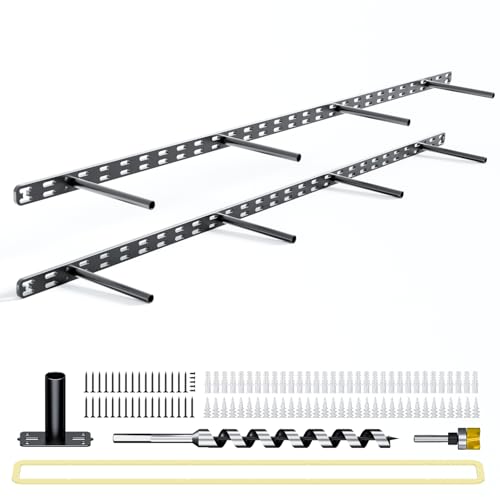 2pcs Floating Shelf Bracket Heavy Duty,Decorative Floating Shelf Hardware Hidden Black Metal Fireplace Mantel Brackets (43"X4"X1.0" with Tools) - size: 43"X4"X1.0"