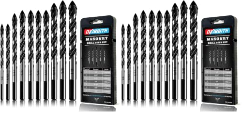 10-Piece Masonry Drill Bit Set for Concrete Tile Glass Ceramic Brick,1/8 to 1/2 Inch Drilling Bits with Triangle Handle,Tungsten Steel Alloy Tip.（Black） (Pack of 2) - size: 10 Piece 1/8"-1/2" Drill Bit Set (Pack of 2)