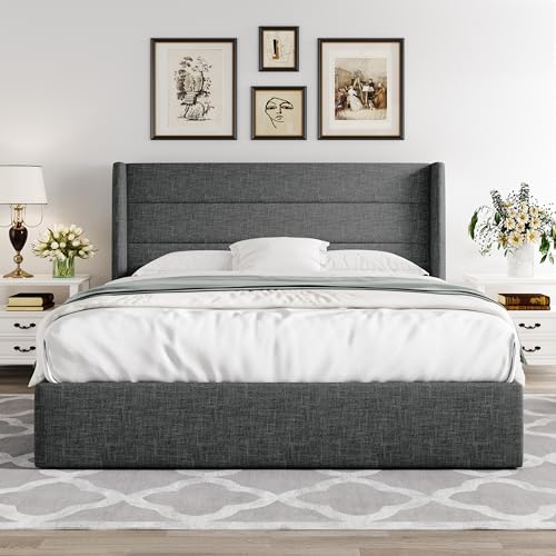 Allewie Full Size Lift Up Hydraulic Storage Bed Frame Dark Grey - color: Dark Grey, size: Full, style: Modern