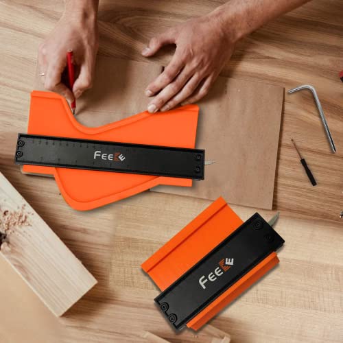 Contour Gauge (12+5 Inch) with Lock, Super Contour Duplicator Gauge Shape and Outline Tool for Woodworking Birthday Gifts for Men Dad Husband Him Tools for Men Construction Ruler Outline Angle Tool - style: New 12+5 Inch