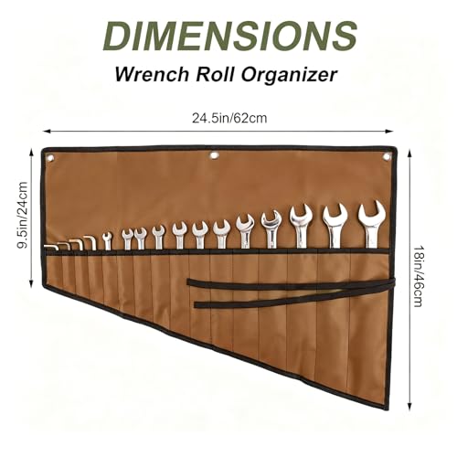 Wrench Organizer, Tool Roll Pouch,16-Pocket Waterproof Oxford Cloth - color: Brown