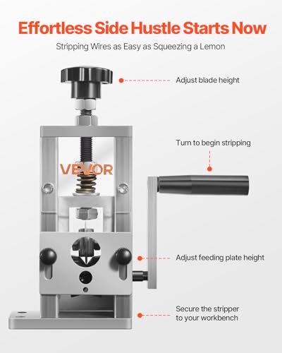 VEVOR Manual Wire Stripping Machine, 0.06-1 in, Copper Stripper with Hand Crank or Drill Powered, 64Mn Quenched Blades, 45# Steel Rollers, Aluminum Alloy Frame Wire Peeler, for Scrap Copper Recycling - style: Hand Crank or Drill Powered