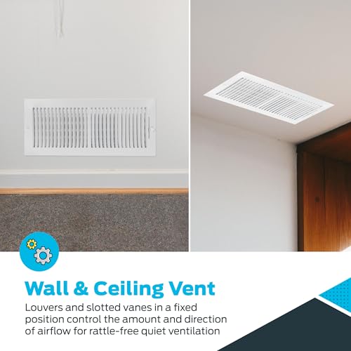 EZ-FLO 16 x 6 Inch (Duct Opening) Air Vent Cover for Wall or Ceiling, Two-Way Ventilation Register, Solid Steel HVAC Register Cover, White, 61663 - size: 16 in. x 6 in.