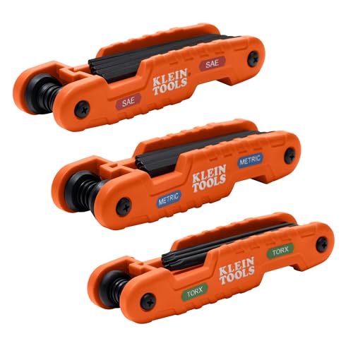 Klein Tools 70553 3-Piece Pro Folding Hex Key Set, Metric, SAE, Torx Sizes, 31 Keys, Industrial Strength Heat Treated Alloy Steel - style: TORX, SAE & Metric Kit