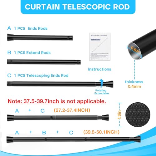 2 Pack Black Tension Curtain Rod for Windows 28 to 48 Inch - color: Black 2 Pack, size: 28-48"