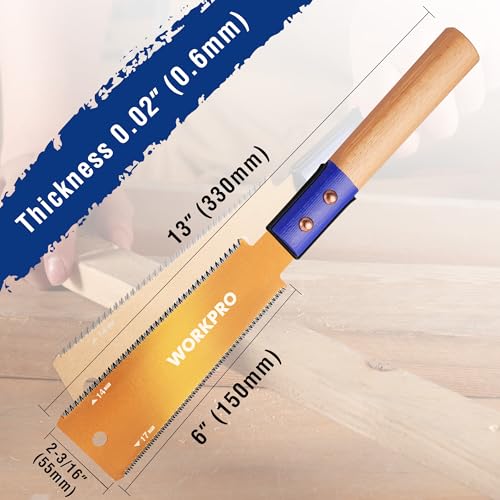 WORKPRO 6'' Japanese Hand Saw, Double-Edged Pull Saw with 14&17 TPI - size: 6'' - Wide Head