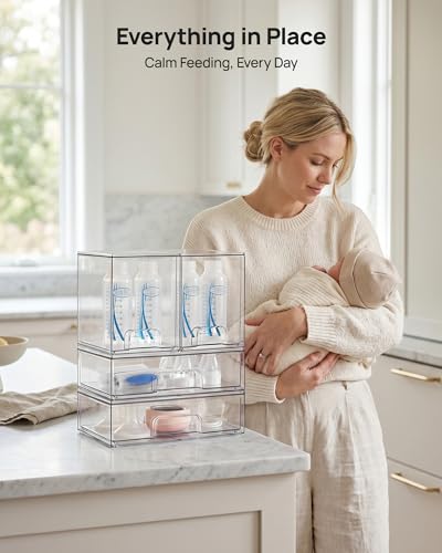 Vtopmart Clear Stackable Storage Drawers Set of 4, Baby Bottle Organizer - style: 2 High+2 Wide