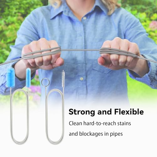 Flexible Drain Brush, 66 Inch Long Double Ended Hose Pipe and 58 Inch Tube Cleaning Brush and 2 Pack 8 Inch Straw Cleaner Brush - color: Blue