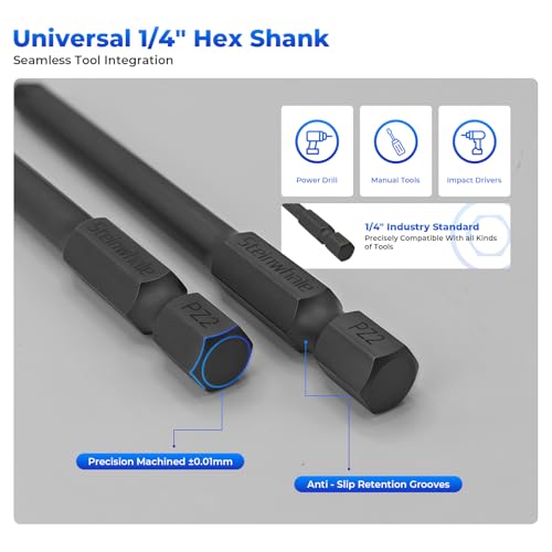 Impact Rated Screwdriver Bit Set, 3" Extended Long Magnetic Power Bits, Premium S2 Steel, Shock-Absorbing Design, 1/4" Hex Shank for Power Drill & Impact Driver (3 Inch Pozidriv) - size: 3 Inch Pozidriv