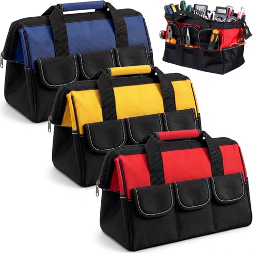 Sanwuta 3 Pack 13 Inch Tool Bags, Side Pockets, Blue, Red, Yellow - color: Blue, Red, Yellow, size: 13 Inch, style: Side Pockets