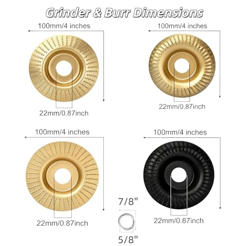 4PCS Wood Carving Disc Set, 5/8" Arbor Angle Grinder Attachment - color: 4 PCS Wood Carving Grinding Disc Set