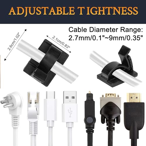 SOULWIT 50Pcs Adjustable Cable Management Clips, Adhesive Organizers Sticky Wire Clips Cord Holder for TV PC Ethernet Under Desk Wall Home Office