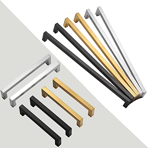 Cabinet Pulls Brushed Nickel Cabinet Handles Square Drawer Pulls, 5 Pack 5 Inch Stainless Steel Kitchen Door Cupboard Cabinet Handles, Cabinet Hardware Drawer Handles, 128mm Hole Centers - color: Brushed Nickel, size: Two Hole - 5 inch Hole Centers(128mm)