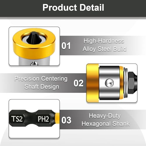 6pcs Drywall Screw Setter Set, 1/4" Hex Adjustable Depth Positioning Bits with Magnetic Bit Holder Extension Bar, Magnetic Positioning Screwdriver Bits, for Sheetrock and Plasterboard Screws (Yellow) - color: Yellow