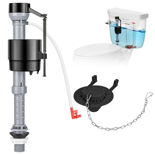 Universal Toilet Repair Kit for Inside Tank – Includes Adjustable Fill Valve & 2-Inch Flapper, Quiet & Easy Installation (Black, 1-Pack) - color: Black