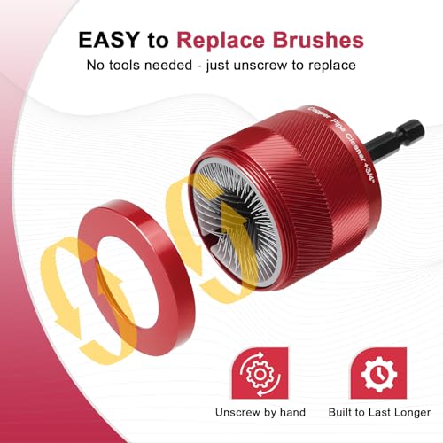 Copper Pipe Cleaner for Drill, Plumbing Tools Set 1/2" & 3/4" with 1/4" Hex Shank & 6 Brush Blades & 2 Pipe Brush, for Removing Rust, Stains & Paint from Copper & Metal Pipes, Red, Metal Cleaning Kit - color: Red