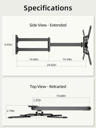USX MOUNT Long Arm TV Wall Mount for Most 32-65 Inch TVs, 29 Inch Long Extension TV Mount Swivel and Tilt, Full Motion Corner Wall Mount Tv Bracket Fit Max VESA 400 x 400mm, Up to 80 lbs - size: 32-65 Inch