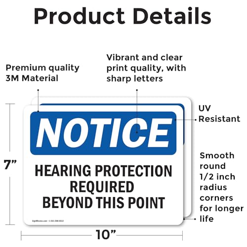 (2 Pack) Hearing Protection Required Beyond This Point OSHA Notice Sign 10 Inch X 7 Inch Vinyl Label Decal Sticker Weather Resistant, UV Protected for Workplace, Business, and Construction Site, Made in the USA - size: 10 Inch X 7 Inch, style: Vinyl Decal