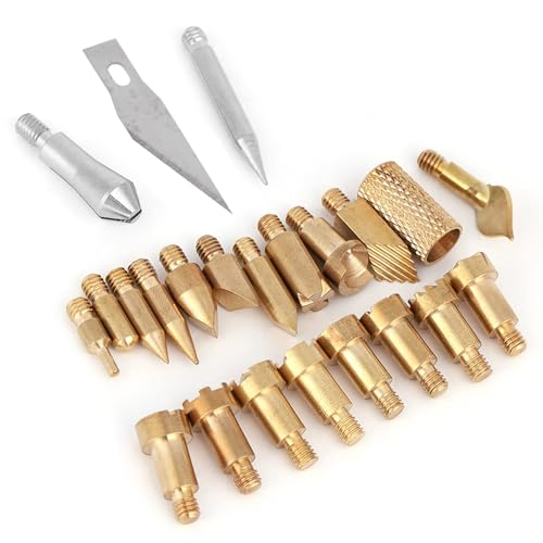 Wood Burning Tips, 23Pcs Craft Wood Burning Pen Tips, Soldering Brass Pen Tips Stencil Soldering Pyrography Working Carving