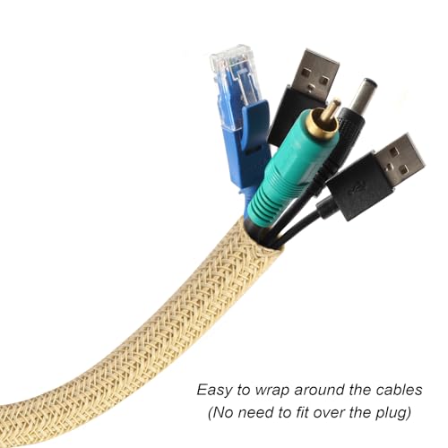 Cable Management Sleeve, Split Design, 10FT - 1/2 Inch, Beige - color: Beige, size: 1/2"-10ft
