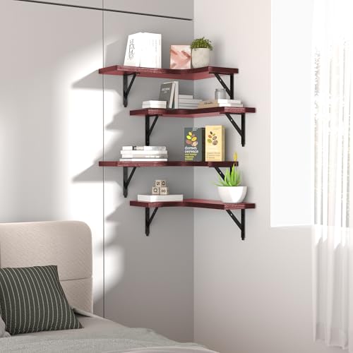 ROMGUAR CRAFT Corner Floating Shelves Wall Mounted Set of 4, Red - color: Red