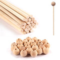 25PCS Wooden Dowel Rods and 25PCS Dowel Caps, 1/4" Diameter x 12" Length Cake Dowel Rods Wooden Lollipops and 1" Diameter with 1/4" Hole Wood Dowel Caps for Crafts and DIYers,Set of 50