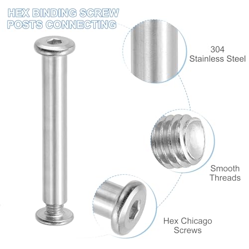 PATIKIL Hex Chicago Screws, 10 Set Binding Screw Posts M6 x 50 mm Connecting Hex Drive Socket Cap Bolt Nuts for Scrapbook Leather Belt Album Photo Furniture Repair, Silver - size: M6 x 50