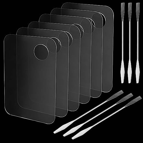 JAPCHET 6 Pcs Acrylic Cosmetic Makeup Palette with 6 pcs Color Mixing Sticks, Makeup Palette Mixing Tray for Painting & Craft