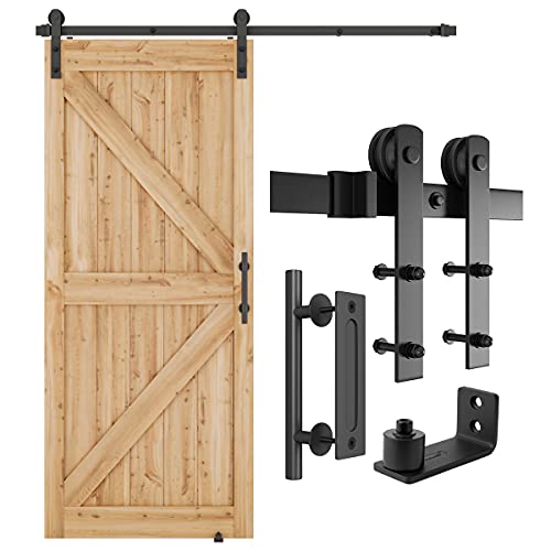 SMARTSTANDARD 6 FT Heavy Duty Sturdy Sliding Barn Door Hardware Kit, Black - size: 6 Feet