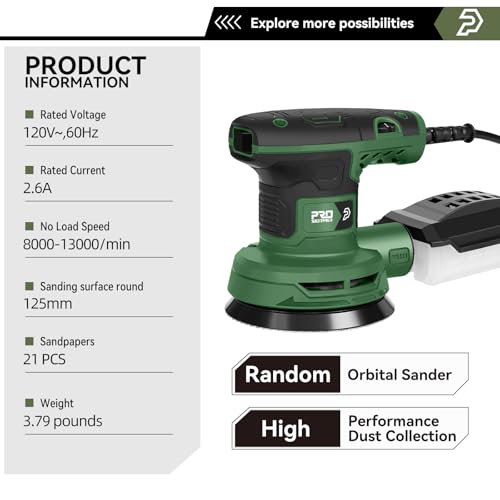 Prostormer 5-Inch Random Orbital Sander with 21PCS Sandpapers - color: Green
