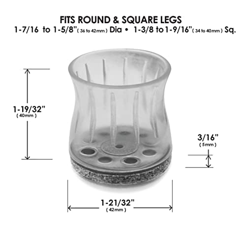 Slipstick GorillaFelt Chair Leg Floor Protectors for Hardwood Floors, Clear Sleeve Felt Pads for Furniture That Stay On, Fits Round & Square Legs, Includes 4 Premium Transparent Chair Socks, CB188 - size: 1-3/8 Inch - 1-3/4 Inch Sleeve 4 Pack