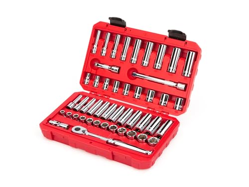 TEKTON 3/8 Inch Drive 6-Point Socket and Ratchet Set, 46-Piece (5/16-3/4 in., 8-19 mm) | SKT15301 - size: 46-Piece (8-19 mm)
