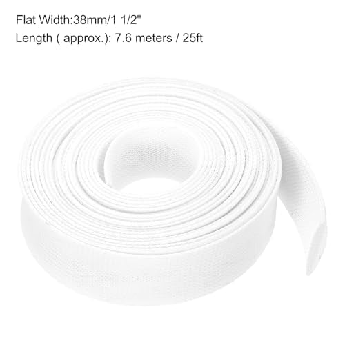 uxcell Expandable Sleeving, 1 1/2-inch 25ft Cable Sleeve, White - color: White, size: 1 1/2-inch x 25ft