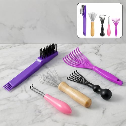 Comb and Brush Cleaner Tool Set, 5-Piece Comb Cleaner Set - Hair Brushes Cleaners Rake, Combs Cleaning Brush, Maintenance Hair Combs for Home and Salon Use Removing Hair-Dust