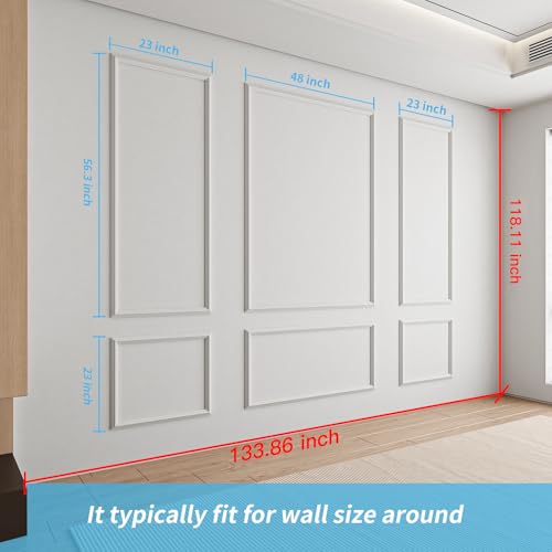 Art3d Pre-Cut Wall Molding Set, Ready-to-Assemble Panels, 3 Top 3 Bottom - color: White: Style 2