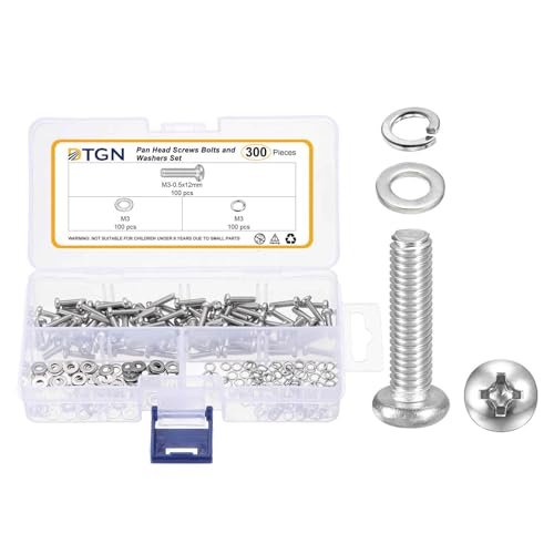 DTGN M3-0.5x12 Phillips Pan Head Machine Screw W/Washer 304 Silver 300pcs - size: M3-0.5x12mm