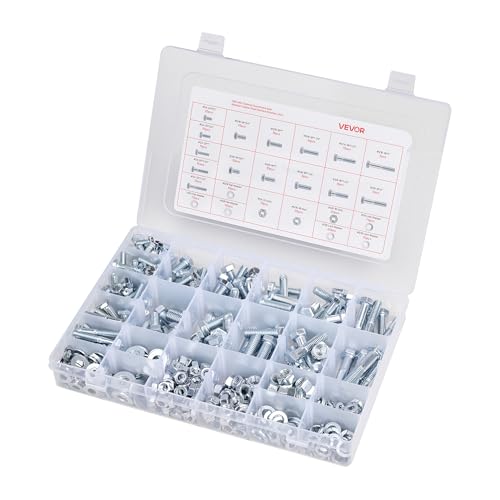 VEVOR 566 Pcs Bolts and Nuts Assortment Kit, Imperial Machine Screws and Flat Washers, Alloy Steel 1/4-20,5/16-18,3/8-16, for Furniture/Equipment/Vehicle Assembly, Galvanized White - size: 566 PCS - Imperial (1/4-20, 5/16-18, 3/8-16)