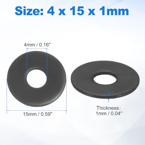 uxcell 75Pcs M4 304 Stainless Steel Flat Washers, ID 4mm, OD 15mm, Thickness 1mm Round Metal Washers for Screws Bolts, Outdoor Construction, Black - size: M4*15*1mm