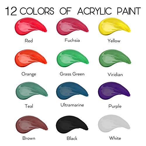 Acrylic Paint Set of 12 Colors 2fl oz 60ml Bottles,Non Toxic 12 Colors Acrylic Paint No Fading Rich Pigment for Kids Adults Artists Canvas Crafts Wood Painting - style: 12 Colors Acrylic Paint 2 fl oz/60 ml