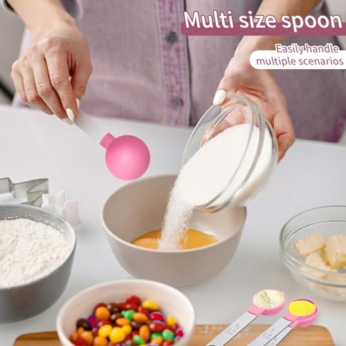 Measuring Cups Set Measuring Spoons Set, Nesting Measure Cups with Stainless Steel Handle, For Measuring Dry and Liquid Ingredients Small Teaspoon with Plastic Head (Pink) - color: Pink