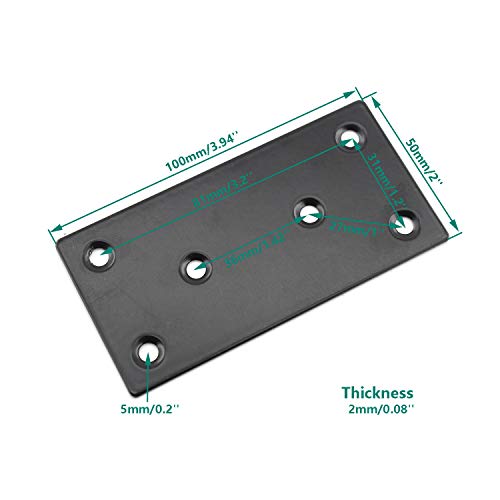 4 PC Flat Straight Brace Brackets,ULIFESTAR Stainless Steel Mending Bracket Plate Metal Shelf Support Fixing Joining Plate for Furniture,Wood,Shelves,Cabinet with Screws Black(50x100mm/2x3.94'') - size: 50 x 100 x 2 mm