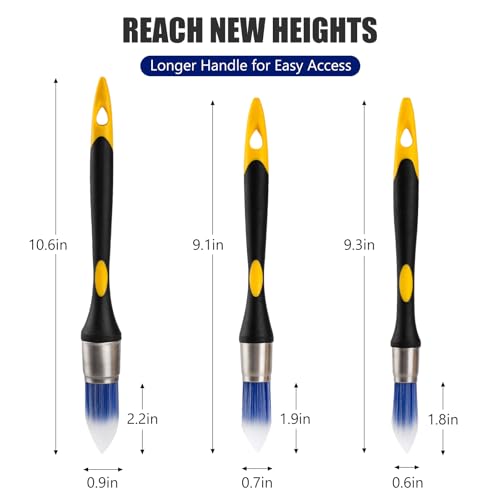 Mister Rui Round Trim Brush Set, 3 Pcs Paint Brushes for Trim, Tight Space - size: 3PCS, 0.6", 0.75", 1"