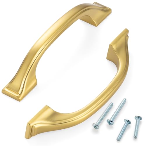 3 Inch Brushed Gold Cabinet Pulls Arch Drawer Handles 10 Pack P2409 - color: Brushed Gold, size: 3" Hole Centers-10 Pcs