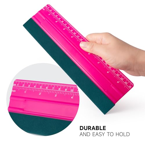 FOSHIO Professional Squeegee for Vinyl, Decals, Sticker Paper, Wallpaper, Window Film, Craft, Suede Felt Squeegee Smoothing Tool with Ruler, Pink (10 inches) - size: 10 inches