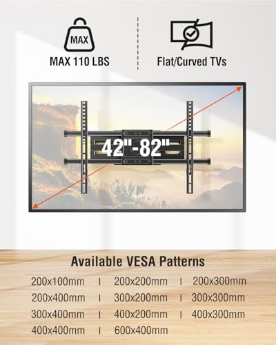 ELIVED Full Motion TV Wall Mount for Most 42"-82" TVs up to 110 lbs - size: TV 42-82", Full Motion