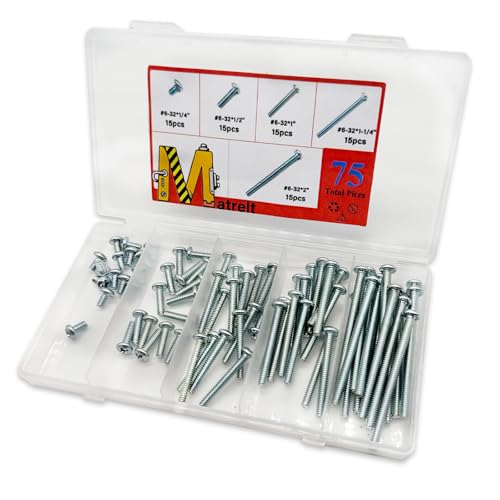 75 Pcs 5Sizes #6-32 Machine Screws Knob Screw Cabinet Screws Electricians Blots, Carbon Steel Zinc-Plated Phillips Pan Head Machine Screw Assortment Kit - size: #6-32-5Size-75P